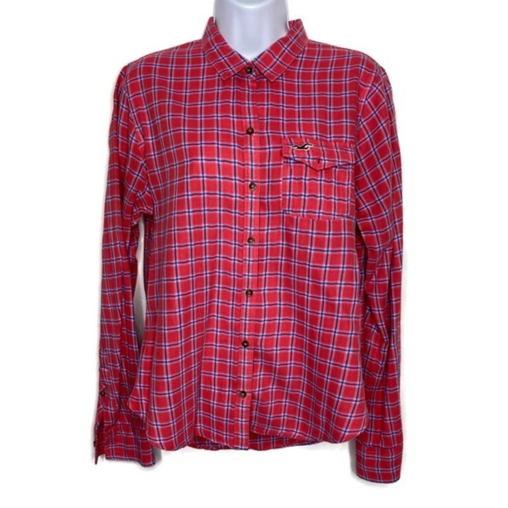 Hollister Orange and Purple Plaid Casual Shirt M